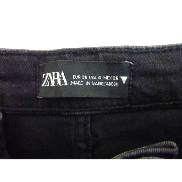 Zara Black Denim Stretch Skinny Jeans Distressed 4 - Picture 7 of 8